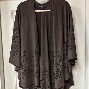 Insight Faux Suede Chocolate Brown Fringe Cape OSFA